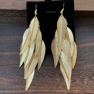 Gold Leaves Long Statement Earrings